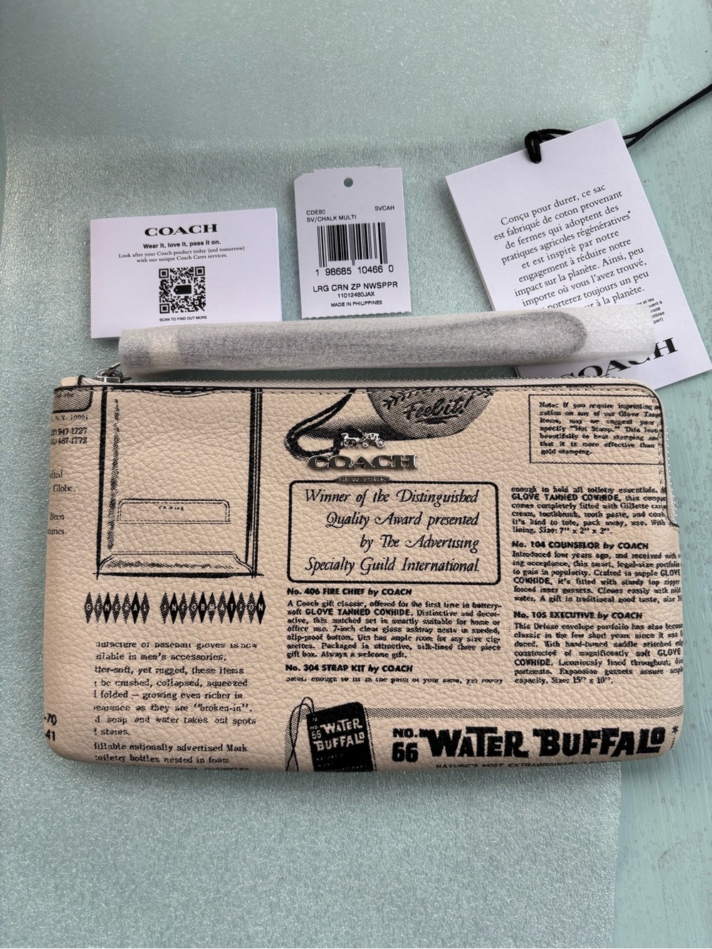 BNWT Coach Outlet Large Corner Zip Wristlet With Newspaper Print